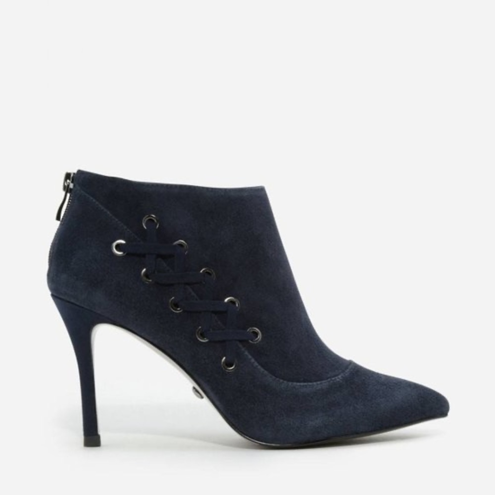 Charles & Keith Navy Suede Corset Booties 36
